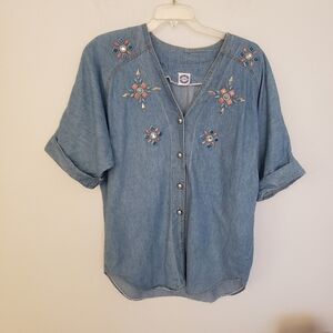 Bingo Bingo Vintage Chambray Shirt Jacket  w/Southwestern Accetns Size 14 EUC